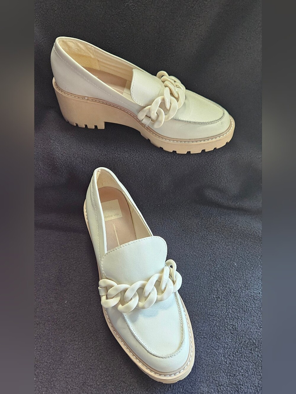 Dolce Vita Cream Chain Accents Platform Loafers - Size 8.5